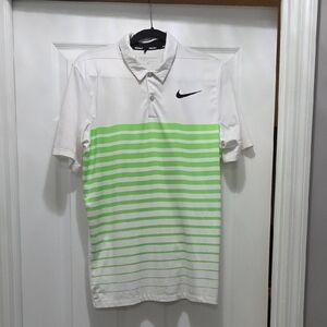 Nike Men's Polo Shirt in White with Green Stripes